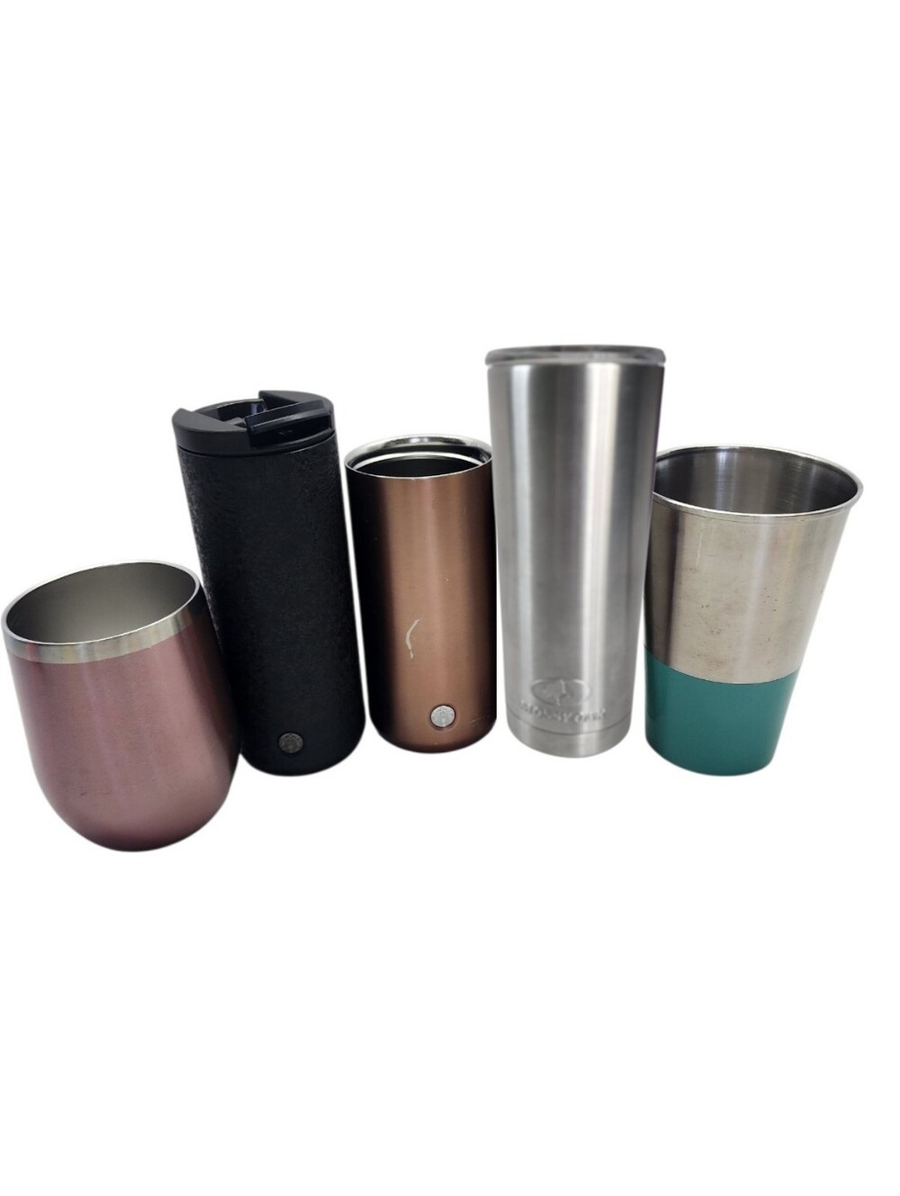 5pc Stainless Steel Tumblers & Stemless Wine Glass Set